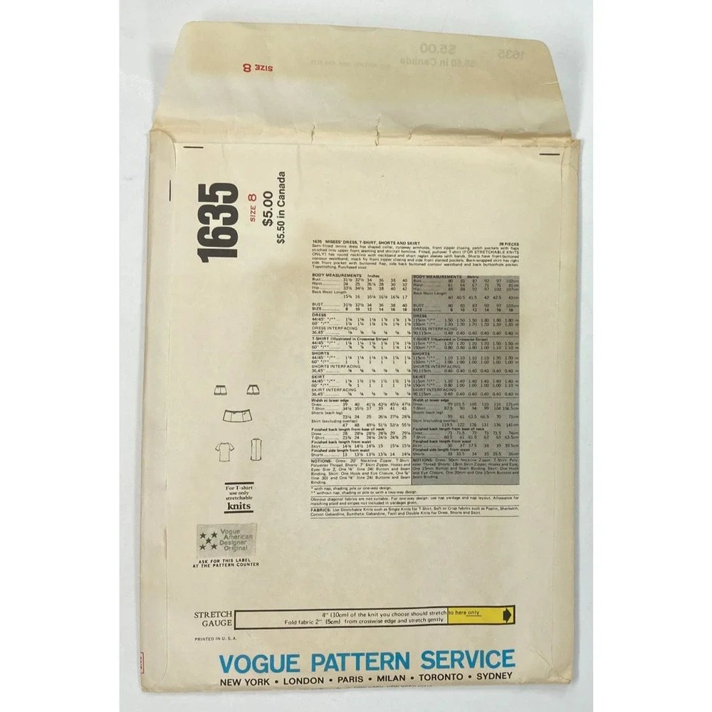 Vtg Vogue 1635 Penfold Tennis Dress T-Shirt Shorts Skirt Pattern Sz 8 UNCUT '70s